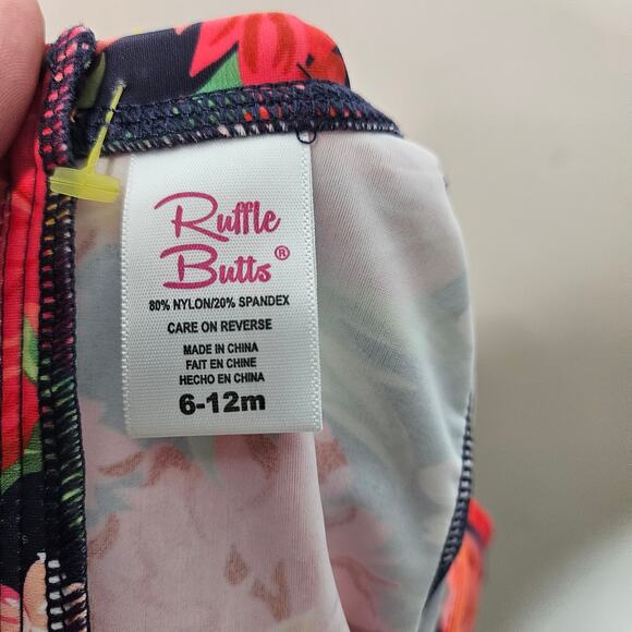 Rufflebutts UPF 50+ Sunset Garden Floral One Piece Rash Guard swimsuit sz 6-12m - Picture 5 of 5